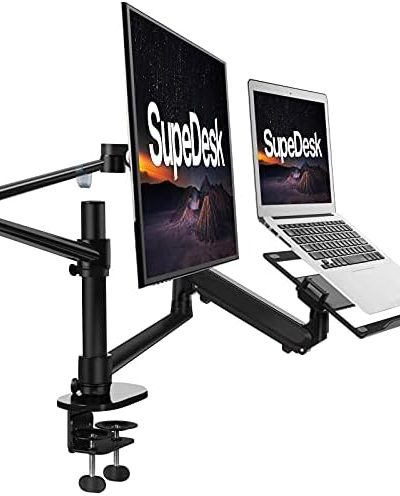 SupeDesk Monitor Stand,Laptop Desk Mount,Gas Spring Arm,2-in-1,Height&Angle Adjustable,Compatible with 17-32"Monitor&12-17"Notebook/MacBook,Max Load 19.8lbs,VESA&Laptop Tray,Aluminum Alloy(3L Prob)